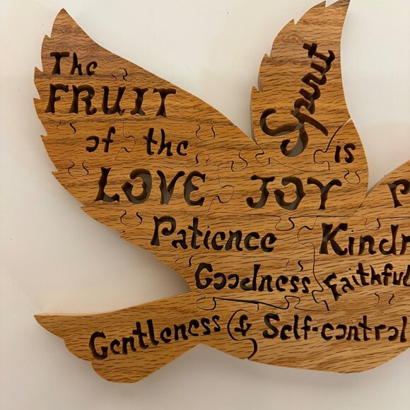 Fruit Of the Spirit Dove-Shaped Wooden Puzzle Love Joy Peace Galatians Scripture - Picture 3 of 6